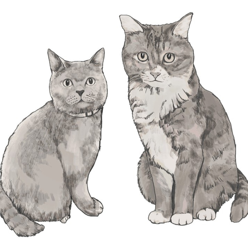 ペットのイラストオーダー/犬や猫の似顔絵/モノトーン イラスト