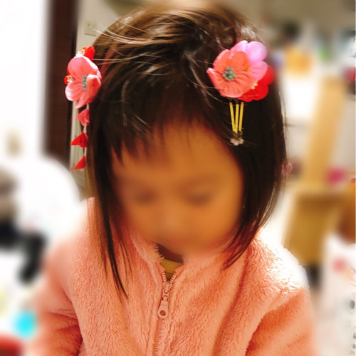 ちりめん細工つまみ細工髪飾りおまけ付き女の子リボンベビークリップ