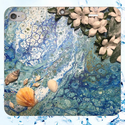 ジャスミンと貝殻☆シンプルな帯なし手帳型 iPhoneスマホケース 1枚目の画像