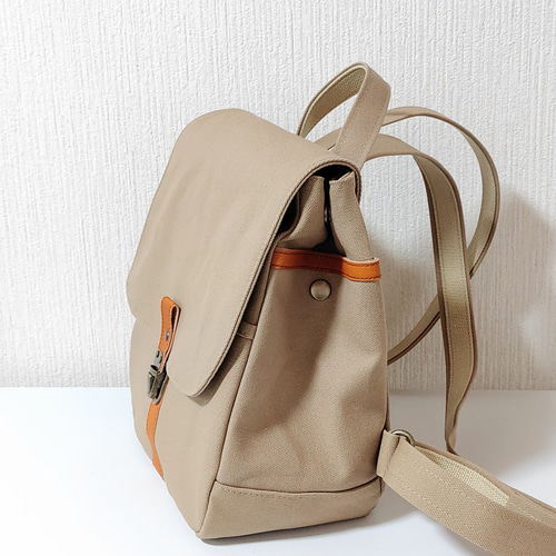 帆布×本革ミニリュック（サンドベージュ） リュック・バック