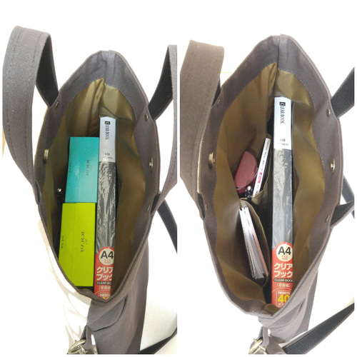 帆布バイカラー2way ショルダーバッグ通勤通学A4対応(オレンジ