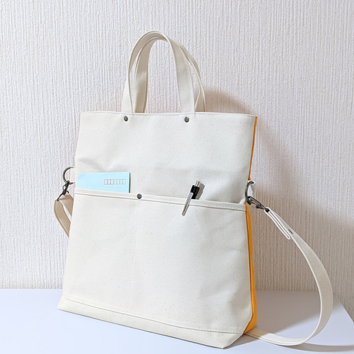 森野帆布 2WAY トートバッグ ショルダー付き大容量 オレンジ 多機能ポケット 倉敷帆布 帆布 ショルダーバッグ 日本製 レディース 軽い 斜
