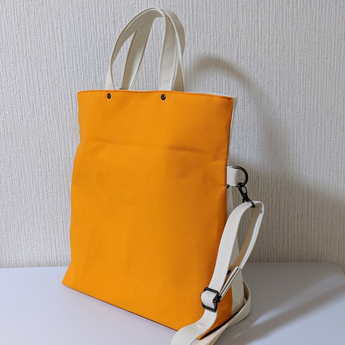 帆布バイカラー2way ショルダーバッグ通勤通学A4対応(オレンジ