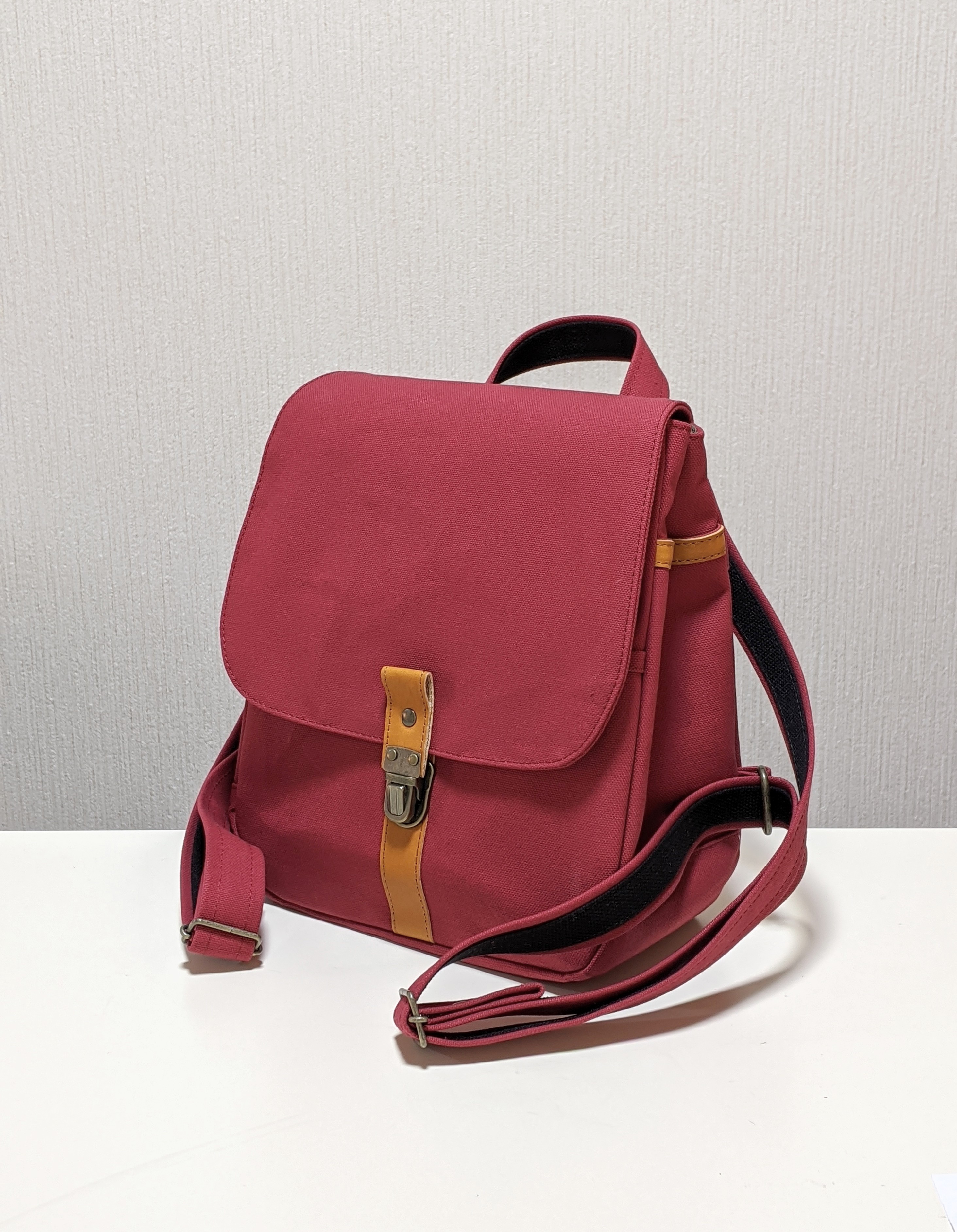 帆布×本革ミニリュック(レッド)