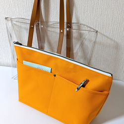 透明帆布手拿包手提包（橙色） 第3張的照片