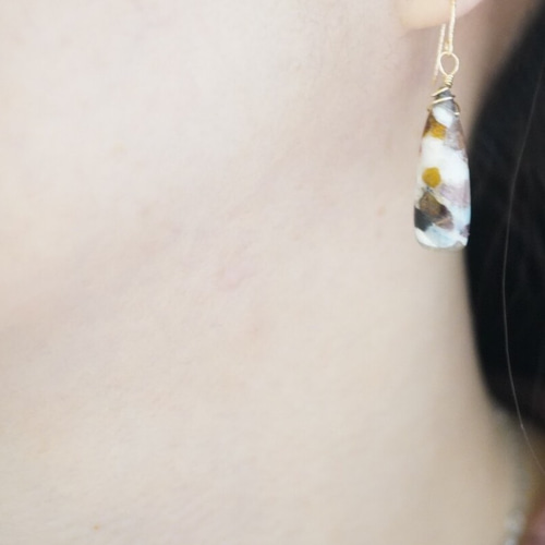 ◇◇ ピカソコッパー カラフル ゴールド 天然石 ピアス (14kgf