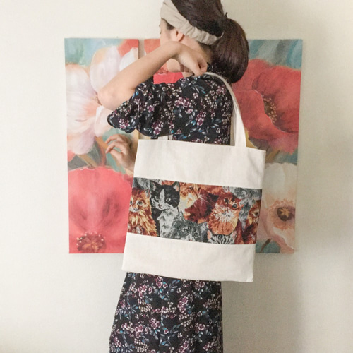 ゴブラン×猫」＜A4サイズ収納可＞ゴブラントートバッグ 内ポケット付