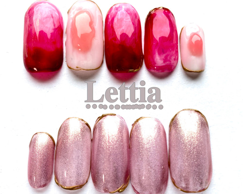 ピンクニュアンス ネイルチップ 特別価格 ぷっくりニュアンス ピンク レッド 【測定用ネイル