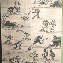 Leon 様 オーダー 暖簾 鳥獣戯画 追いかけっこ 水墨画家による肉筆一点物 Leon 様 オーダー 暖簾 鳥獣戯画 追いかけっこ 水墨画家による