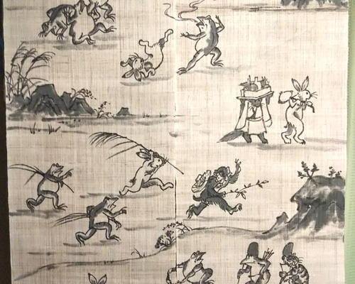 Leon 様 オーダー 暖簾 鳥獣戯画 追いかけっこ 水墨画家による肉筆一点物 Leon 様 オーダー 暖簾 鳥獣戯画 追いかけっこ 水墨画家による