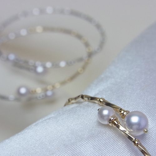 真珠　ブレスレット　K14 K18/K14/WG あこやツイン ブレスレット Grano ブレスレット Yukina