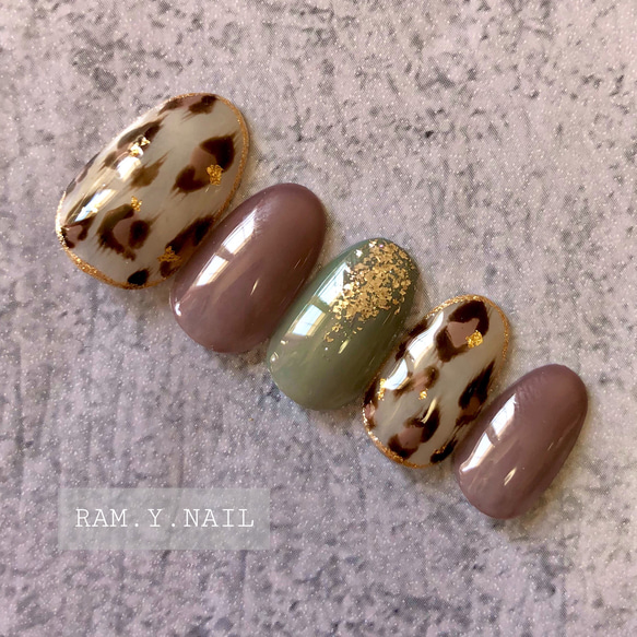 レオパード 秋ネイル ニュアンス オータム ネイルチップ...No.63  