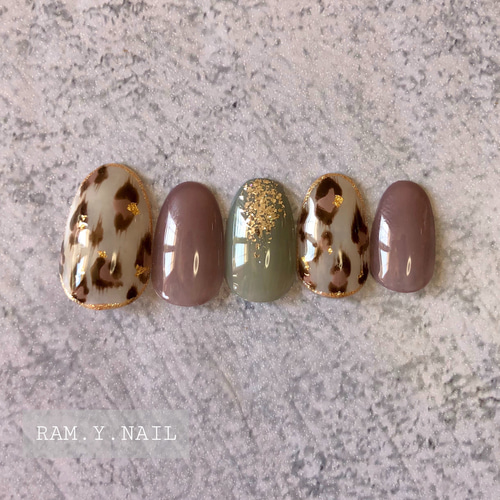 レオパード 秋ネイル ニュアンス オータム ネイルチップ...No.63  