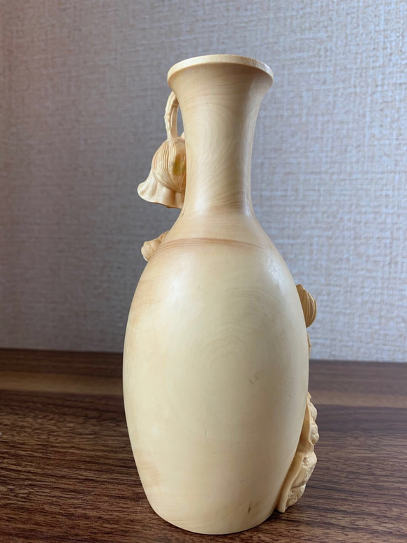 木彫　花瓶　ツゲ 2枚目の画像
