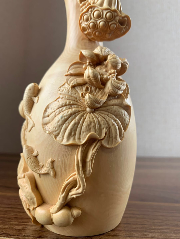 木彫　花瓶　ツゲ 3枚目の画像