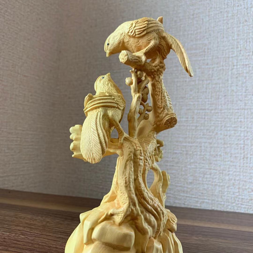 天然石鳥彫刻 ことりのつどい 木製の鳥の彫刻 4点セット 25％オフのお得なセット | Saezuri