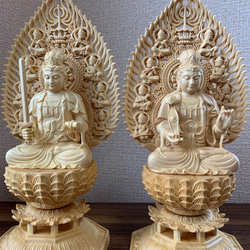 仏像　木彫　文殊、普賢菩薩像　檜木 1枚目の画像