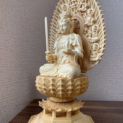 仏像　木彫　文殊、普賢菩薩像　檜木 6枚目の画像