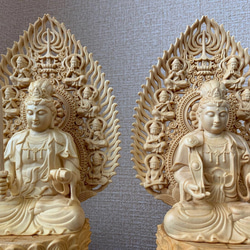仏像　木彫　文殊、普賢菩薩像　檜木 8枚目の画像
