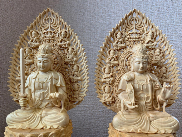 仏像　木彫　文殊、普賢菩薩像　檜木 8枚目の画像