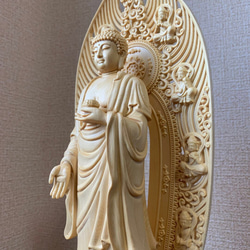 仏像　木彫　釈迦三尊像　檜木 2枚目の画像