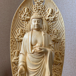 仏像　木彫　釈迦三尊像　檜木 7枚目の画像