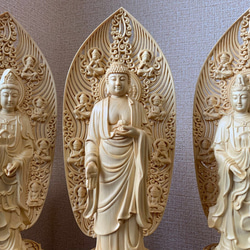 仏像　木彫　釈迦三尊像　檜木 8枚目の画像