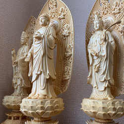 仏像　木彫　釈迦三尊像　檜木 9枚目の画像