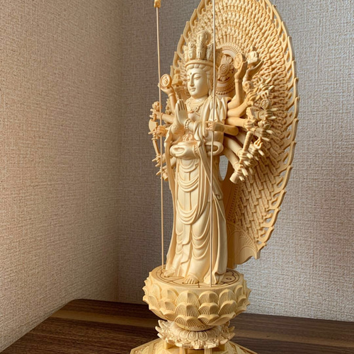 仏像 木彫り 観音菩薩像 檜木 木彫 仏具 観音菩薩 木彫仏像｜桧木製・金装飾｜観世音菩薩・観自在菩薩