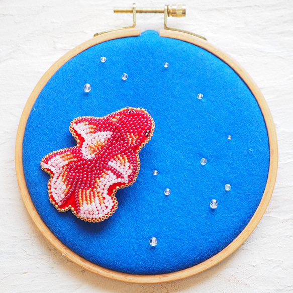 ビーズ刺繍金魚　クリップ&ブローチorリング 4枚目の画像