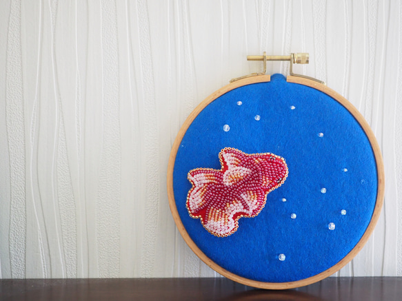 ビーズ刺繍金魚　クリップ&ブローチorリング 5枚目の画像
