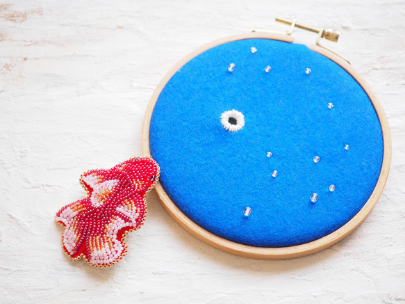 ビーズ刺繍金魚　クリップ&ブローチorリング 6枚目の画像