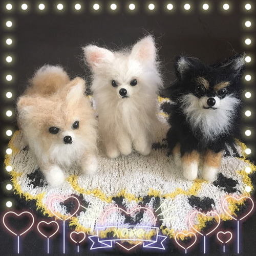 ハンドメイド◇羊毛フェルト ホワイト ベージュ チワワ
