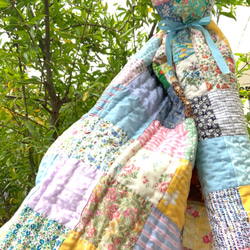 オーガニックガーゼとリバティプリントのブランケット、ベビーキルト 
