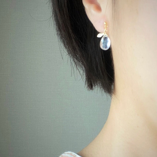 選べる金具】Asymmetry Leaf～ローズクォーツ～14kgfピアス