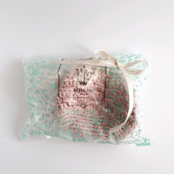手編み　ミニがま口　内布付き　ピンク　ラメ　花　ガラスドーム 6枚目の画像