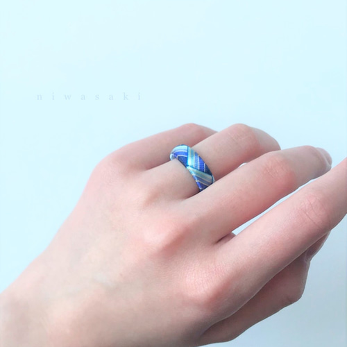 受注生産】加賀ゆびぬき◇絹糸のリング＜青の矢鱈縞＞ 指輪・リング