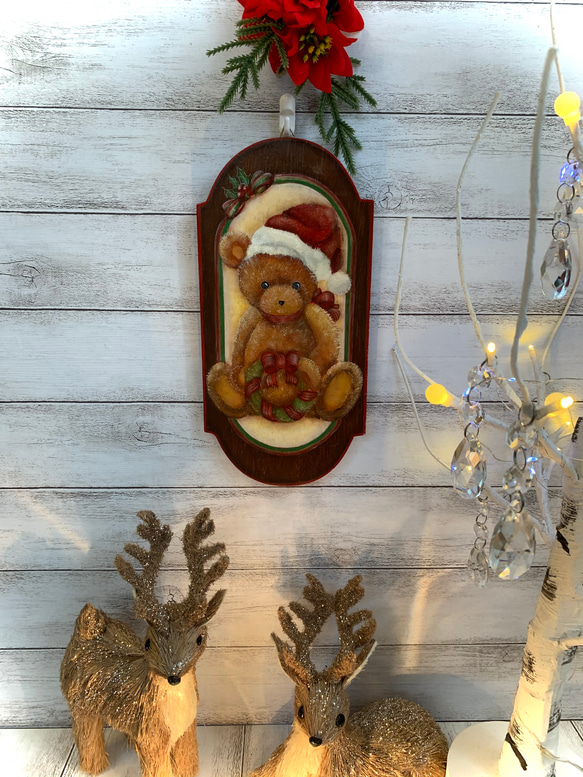 横434×縦37cmトールペイント(ローズマリング)トナカイ壁掛け - クリスマス