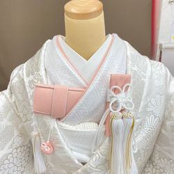 【受注生産】花嫁和装　はこせこ　かいけん　差込伊達衿【新品　婚礼用/筥迫・懐剣・差込伊達衿3点セット】ピンク系 1枚目の画像