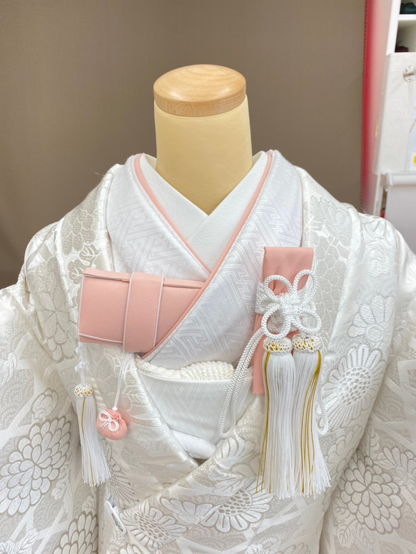 【受注生産】花嫁和装　はこせこ　かいけん　差込伊達衿【新品　婚礼用/筥迫・懐剣・差込伊達衿3点セット】ピンク系 1枚目の画像