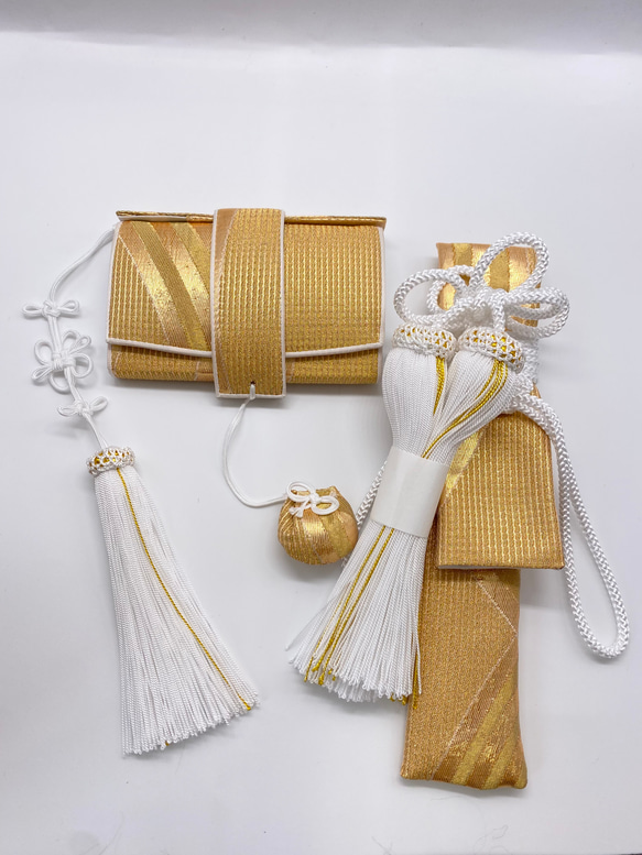 花嫁懐剣はこせこセット　ゴールド 花嫁和装 はこせこ かいけん【新品 婚礼用/筥迫・懐剣2点セット】正絹
