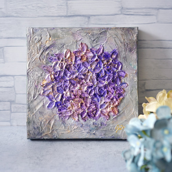 【一点物】雨に映える紫陽花✴︎インテリアアートパネル 1枚目の画像