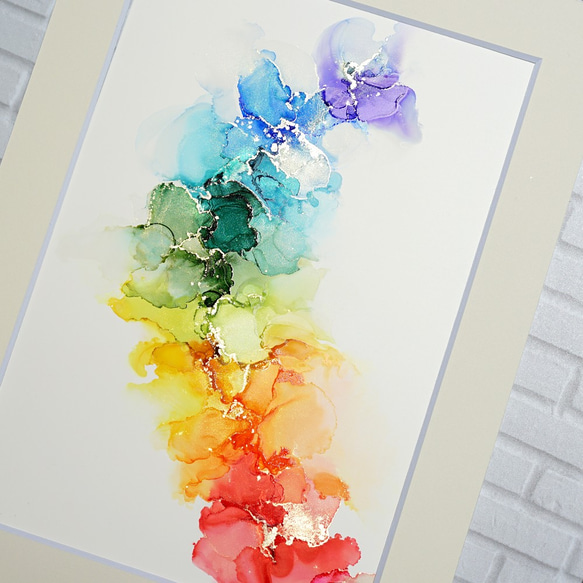 【一点物】インテリアアートパネル (A4/ フレーム付 )✴︎虹の花✴︎アルコールインクアート 3枚目の画像