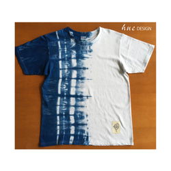 藍染 絞り 手染めTシャツ 5.0oz Mサイズ no.3  オリジナル ハーフ メンズ 父の日 ギフト プレゼント 1枚目の画像