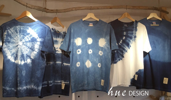 藍染 絞り 手染めTシャツ 5.6oz Mサイズ no.7  オリジナル 海月 ドット ユニセックス カジュアル ギフト 7枚目の画像