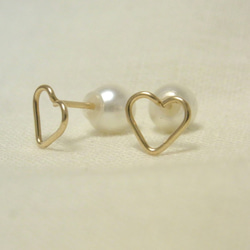 PBP-123　14kgf wire pierced earrings (heart + pearl) 2枚目の画像