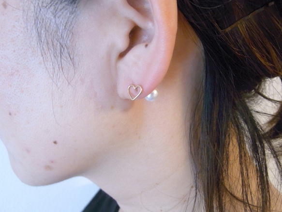 PBP-123　14kgf wire pierced earrings (heart + pearl) 3枚目の画像