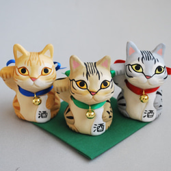 招き猫(酒招き・キジトラ) 【受注制作】ご注文前には必ずメッセージで納期をお確かめください 2枚目の画像