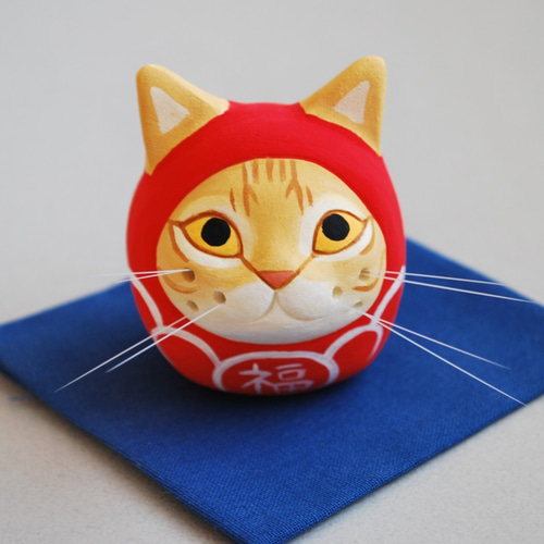 猫ヒゲスタンド（猫だるま・茶トラ）【受注制作】ご注文前には必ず