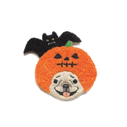 ハロウィンかぼちゃのフレブル&コウモリの刺繍ブローチセット［ハロウィン］ 2枚目の画像